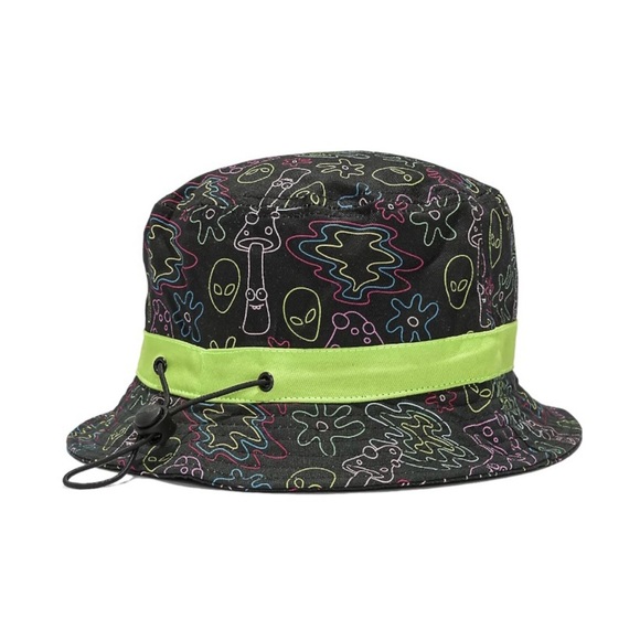 A-Lab Bucket Hat One Size Fits Most Unisex  Laser Show Black‎ Neon Green Alien - Picture 1 of 10